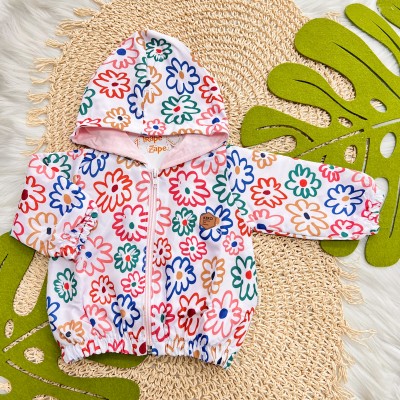 Inverno 2025 - Jaqueta Corta Vento Flowers Colors - Branco e Colorido